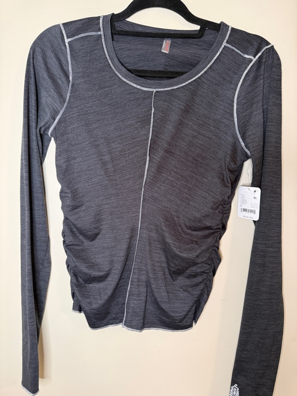 FP Movement by Free People Charcoal Gray Long-Sleeve Ruched Crew Top
